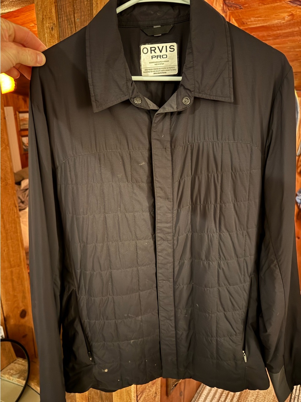 Orvis Pro Insulated Black Quilted-Panel Lightweight Shirt Jacket